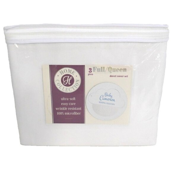 BECKY CAMERON Home Collection 1800 FULL / QUEEN White Duvet Cover & 2 Shams NEW - Picture 1 of 3